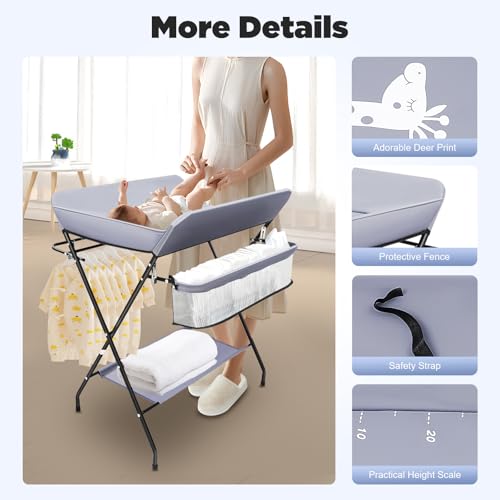 Table à langer pliable pour petits espaces avec ceinture de sécurité intégrée - 4