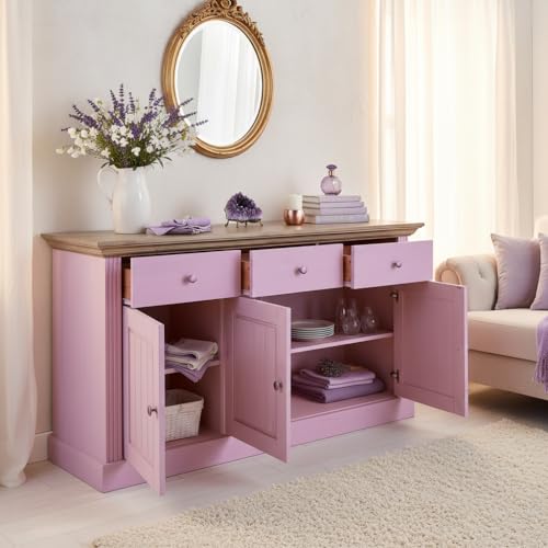 Image of APRODZ Solid Wood Alegre Sideboard Storage Cabinet for Living Room | Light Purple
