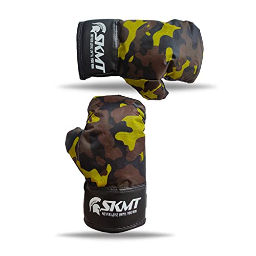 Image of SKMT Never Lose Until You Win Kids Boxing Kit with Filled Punching Bag, Gloves and Headgear, Age 7-13 Years (Yellow Army)