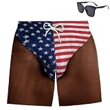 Generico Custom Funny Patriotic Men Swim Trunks, Freedom And Chill Beach Shorts with Mesh Lining, 3D Hairy Body Briefs Graphic Shorts