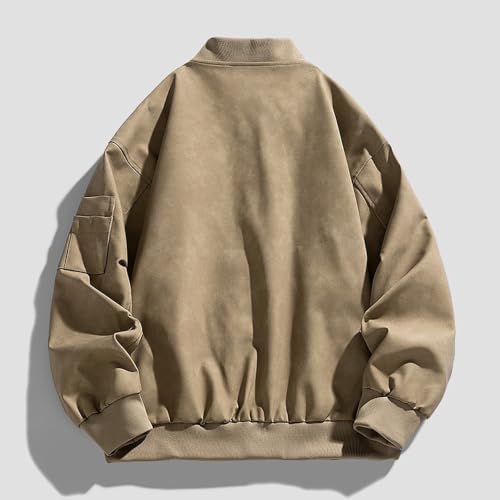 Men Stand Collar Utility Bomber Jacket Zip Sleeve Pocket Relaxed Work Coat — view 4