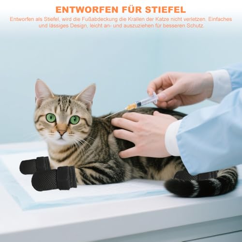 ZBKJYILF Pack 4 Verstellbare Netz Katze Schuhe, Kratzer Katze Handschuhe, Verstellbare Netz, für Haustiere Baden, NäGel Schneiden, Inspektion