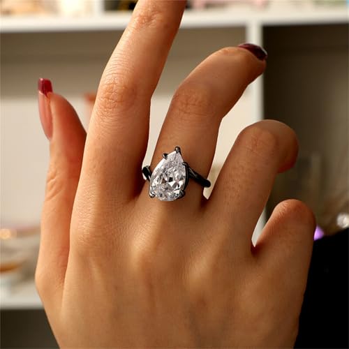 Jeulia Engagement Rings for Women;925 Sterling Silver D Color VVS1 Diamond Halo Anniversary Wedding Promise Ring 10.37CT Pear Cut Moissanite Black Plated Band with Jewelry Gift Box3