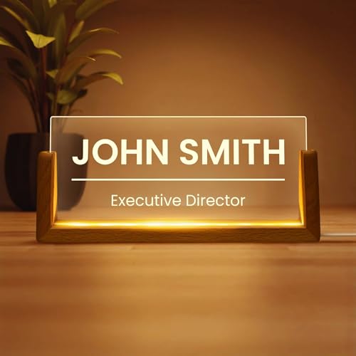 Personalized Business Desk Name Plate, Custom Office Gift for Coworker, Boss, or Manager Custom LED Acrylic Name Plate Office Decor, 3x6", Acrylic, Made in USA by My Sign Center