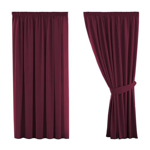 H.Versailtex Thermal Curtains with Two Tie Backs, Noise Reduction Curtains Blackout Curtain for Home Decor Kitchen Window Treatment Short Curtains for Bedroom, 46" Width x 54" Drop, Burgundy 2 Panels