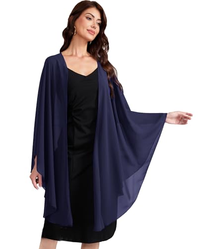 Baoqiya Chiffon Shawls and Wraps Wedding Party Shawl Scarf for Women Bridal Evening Dress on Special Occasion Dresses (Navy)
