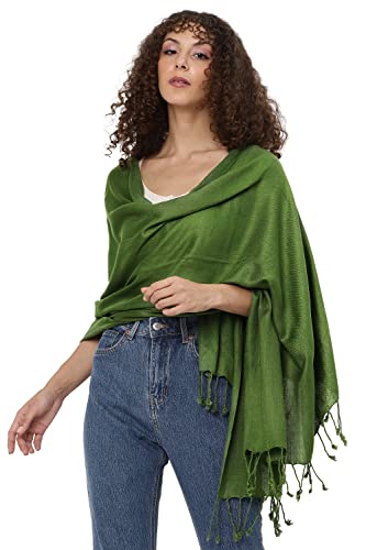 ALLEN & MATE Handgefertigter weicher Pashmina-Schal, Stola für Frauen in einfarbigen Farben, grün, One size Cover