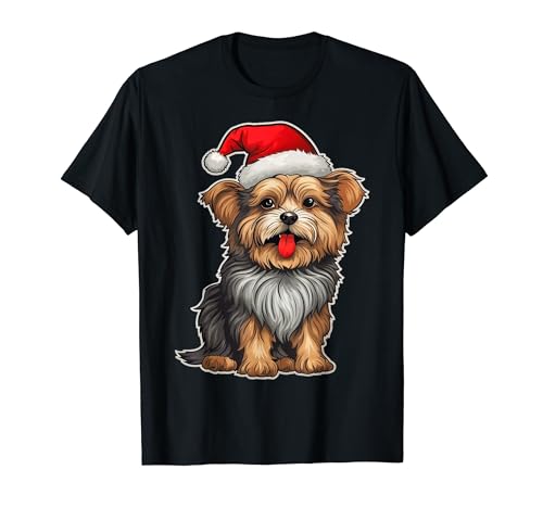 Yorkshire Terrier Dog Wearing Santa Hat Xmas Tree Christmas Camiseta