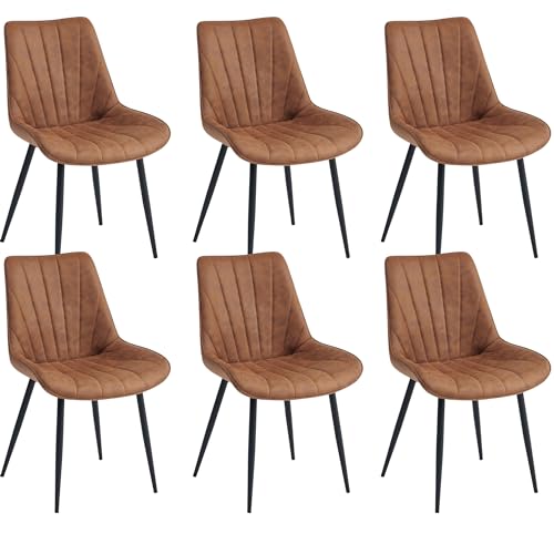 Colenis Lot de 6 Chaises de Salle à Manger en Tissu Microfibre Cognac avec Pieds en Métal Noir Design Moderne Confort Ergonomique et Élégant pour Cuisine...