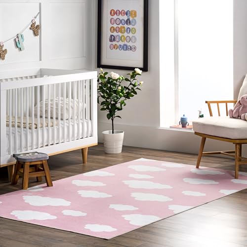 Image of nuLOOM Lilia Machine Washable Kids Cloud Ultra Thin Area Rug, 4' x 6', Pink