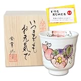 おばあちゃん プレゼント 誕生日プレゼント 無病息災を願った縁起物ギフト 有田焼 湯呑み 花六瓢 赤 メッセージカード付き 木箱入り