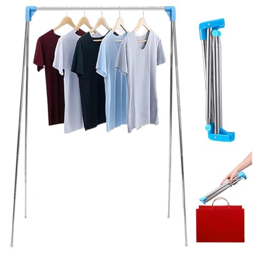 Portable Travel Garment Rack, Stainless Steel Foldable Clothes Rack, Extra Compact and Lightweight, Collapsible Mini Drying Clothes Rack for Camping, Laundry