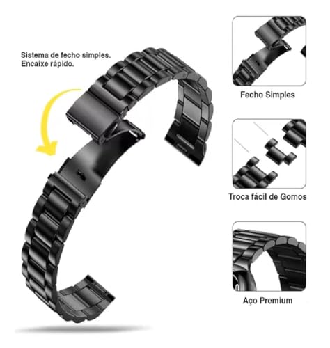 Pulseira Aço Inoxidavel (PRETA) Para Relogio Smartwatch Encaixe Universal 22mm