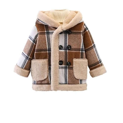 Girl Plaid Fleece Lined Coats Tartan Fluffy Hooded Winter Jacket Long Sleeve Button Down Jackets Hoodie with Pocket