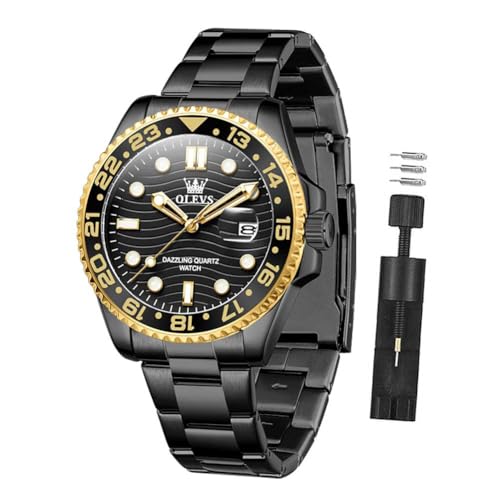 OLEVS Mens Watches Luxury Black Wrist Watches for Men Dress Waterproof Analog Quartz Man Watch with Date Fashion Stainless Steel Watch Men Classic Large Face Luminous Relojes para Hombres