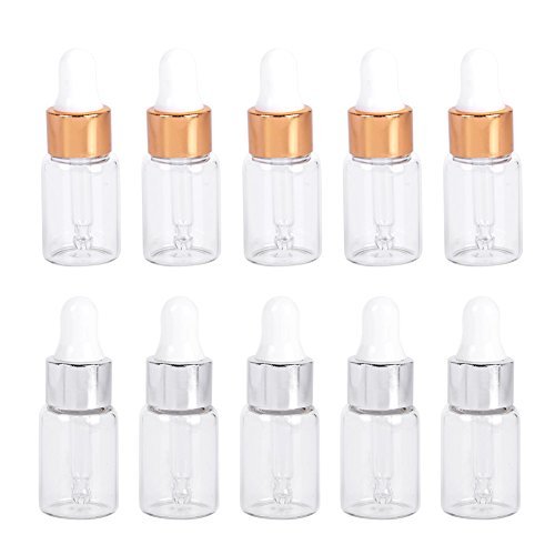 10Pcs 5ML Clear Glass Essential Oil Dropper Bottles, DIY Perfume Sample Vials Cosmetic Liquid Containers with Glass Eye Dropper, Included 2 Funnels