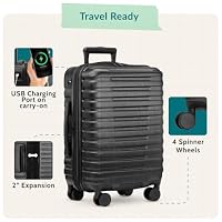 U.S. Traveler Boren Polycarbonate Hardside Rugged Travel Suitcase Luggage with 8 Spinner Wheels, Aluminum Handle, Carry-on 22-Inch, USB Port, Black — image 3