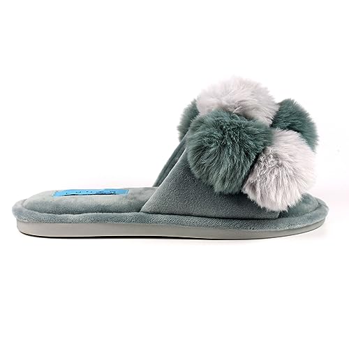 Ladies Bamboo Grey Pom Pom Slipper M