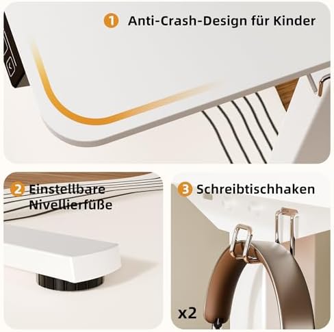 Bild 5 - ERGOMAKER Elektrischer Höhenverstellbarer Schreibtisch 80x60cm (31.5"x23.6"), Höhenverstellbarer Tisch mit Spleißplatte (Weißes Gestell + Weiße Tischplatte)