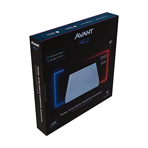 Painel Plafon Inteligente LED Smart Wi-Fi compatível com Alexa, linha NEO, 18W, 22x22, Sobrepor, Qua