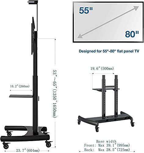 Nb North Bayou Mobile Tv Cart Tv Stand With Wheels For 55" - 80" Inch Lcd Led Oled Plasma Flat Panel Screens Up To 200Lbs Ava1800-70-1P (Black) #TOP3