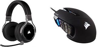 Corsair Virtuoso RGB Wireless High-Fidelity Gaming Headset, Carbon(Na Version), Black & Scimitar RGB Elite, MOBA/MMO Gaming Mouse, Black, Backlit RGB LED, 18000 DPI, Optical