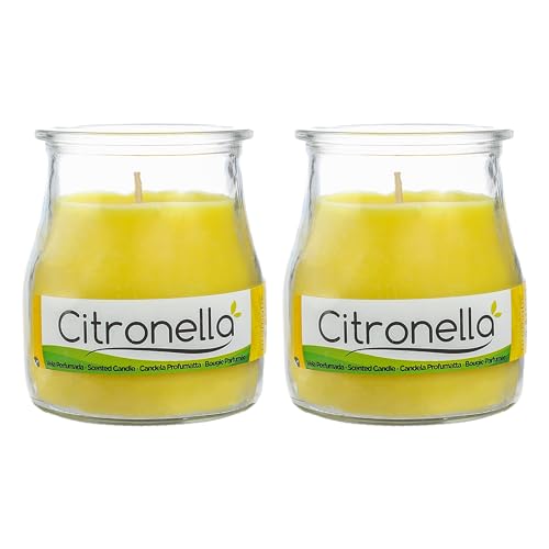H HANSEL HOME Velas de Citronela en Vaso de Yogurt 100g x 2 - Antimosquitos Natural, Perfumadas, 24h Duración, 7x6 cm