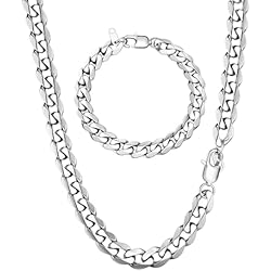 Cadena Tonyon LOLIAS Collar Pulsera Cadenas Cubanas para Hombre Mujer,Cadena Cubana Acero Inoxidable Longitud 45/51/55 CM Ancho 5mm/9mm Plata Cadena Acero Inoxidable Hombre