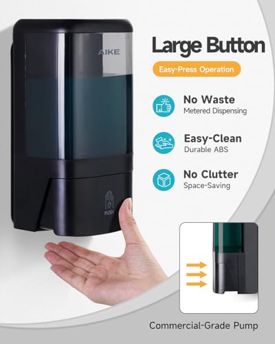 Image of AIKE Wall Mount Foaming Soap Dispenser for Bathrooms,40 oz AK1007F,Black | Screw Wall Mount Install Design for Space-Saving,Transparent Pot with Key and Large Capacity for Commercial Bathroom,AK1007F