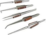 Fiber Grip Tweezers Jewelry Hobby Craft Soldering Fiber Grip Cross Locking Set Bent and Straight Tip...