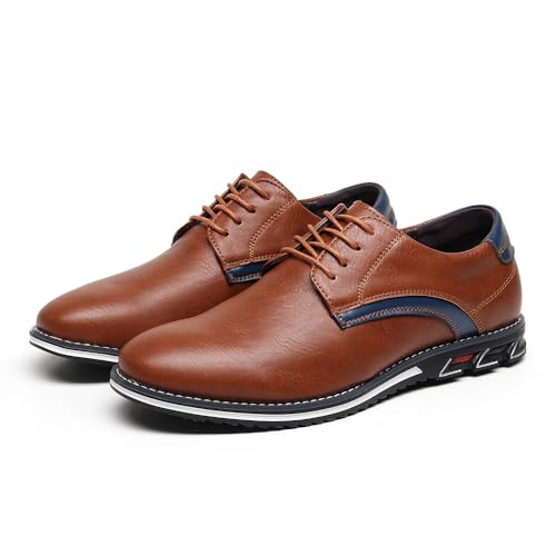 Santimon Men's Casual Dress Shoes Leather Stylish Sporty Sneakers Lace-up Office Oxford Shoes for Work, Travel & Daily4
