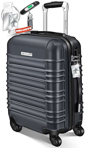 KESSER® Handgepäck Reisekoffer 55L Hartschalen-Koffer Inkl. Kofferwaage + Gepäckanhänger | Trolley Gepäck Rollkoffer Zahlenschloss 4 Rollen ABS-Hartschale Teleskopgriff, 55x40x25cm, Anthrazit