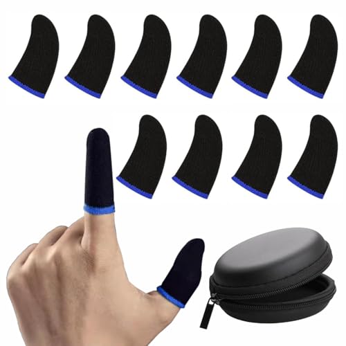 Image of Thumb & Finger Sleeve for Mobile Game with Super Conductive Fiber Fabric, Anti-Sweat & Breathable for PUBG, Garena Free Fire, Rules of Survival, Knives Out, COD Mobile (5 Pair-10 pcs With Black Pouch)