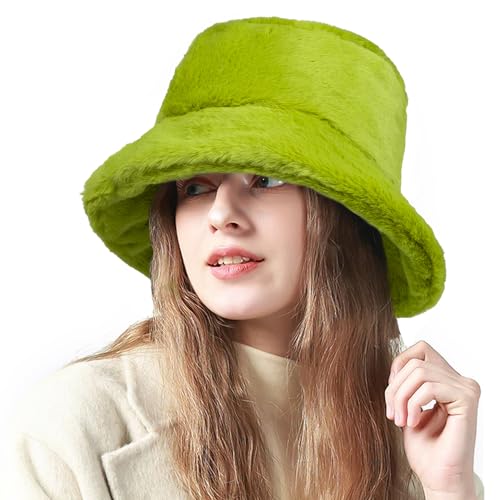 OCTEEN Fluffy Faux Fur Bucket Hat Winter Warm Hat for Women Men