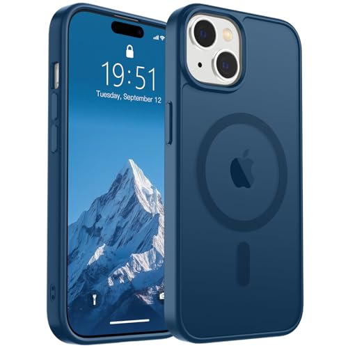 Image of SUPFINE Magnetic for iPhone 15 Case (Compatible with MagSafe) (Military Grade Drop Protection) Slim Translucent Matte Shockproof with Anti-Fingerprint Phone Case,Deep Blue