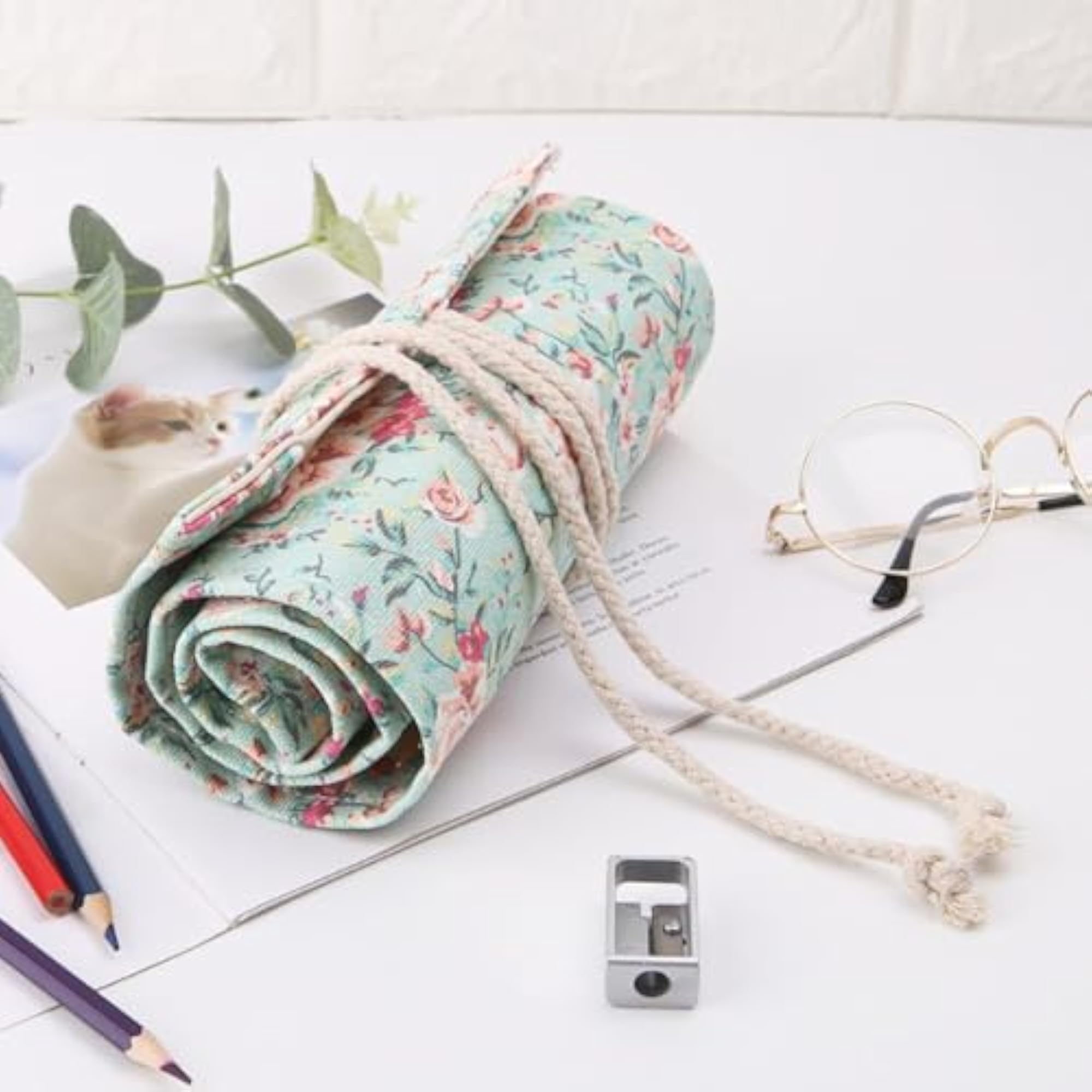 Canvas Roll Up Pencil Case - 72 Slot Fabric Wrap Organizer