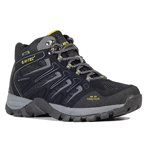HI TEC TORCA MID, botas montaña hombre,botas senderismo hombres,Membrana impermeable y transpirable Dri Tec® (Black/Golden Palm, numeric_45)