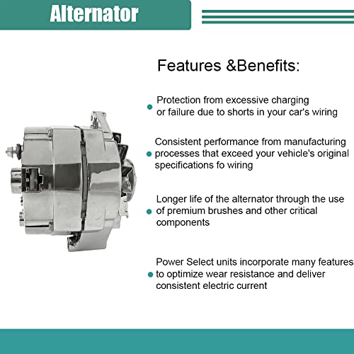Performance High Output 105 Amp Alternator Chrome 1 Or 3 Wire, Self Exciting Replacement For Gm Chevy 10 Si 10Si Delco Bbc Sbc 1965-1986 1100125 #TOP1
