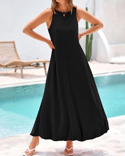 BTFBM 2025 Women Summer Vacation Dresses Sleeveless Crewneck Loose Beach Sundress Bubble Hem Tank Maxi Dress Pockets3