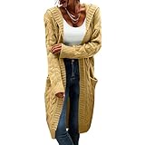 GENERISCH STRICKJACKEN SOFTSHELLJACKE FÜR DAMEN STRICKJACKE WARME HERBSTJACKE ELEGANT SWEATJACKE MIT KAPUZE GELB M