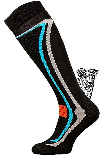 TODO Warme 50% Merino Skisocken Herren und Skisocken Damen Thermoaktiv, Atmungsaktiv 1 Paar Merino-wolle Ski Socken (1xSchwarz, 43-46)