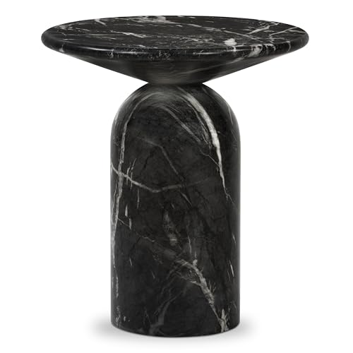 POLY & BARK Wels End Table - Marble Top and Iron Frame - Black - Modern Accent Table for Living Room or Bedroom - Stylish Square Side Table for Sofas, Lounge Chairs, or Reading Corners