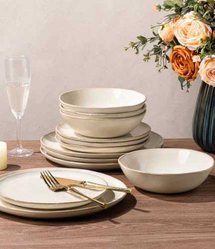 Image of AmorArc Ceramic Dinnerware Sets for 6, 18Pcs Plates and Bowls Sets Dishes | Stoneware Handmade Reactive Glaze Dinner Set, Highly Scratch Resistant | Dishwasher & Microwave Safe Dishware