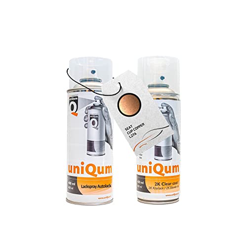 UniQum Autolack + Klarlack 2K Spraydose für SEAT CUP COPPER L27A Autolack Reparatur 2 x 400 ml
