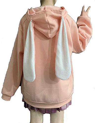 Bstang Autumn Lace Up Hoodies Cartoon Rabbit Pentacle Print Sweatshirt Kawaii Long Sleeve Loose Women Tracksuit (Pink, Large) #TOP2