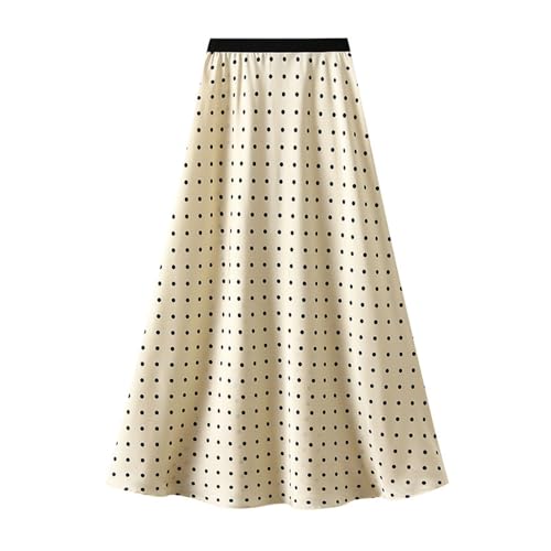 Women Polka Dot A-Line Skirt Satin Flowy Midi Long Skirts Elastic Waisted Pleated Skirt Trendy Dressy Casual Skirts