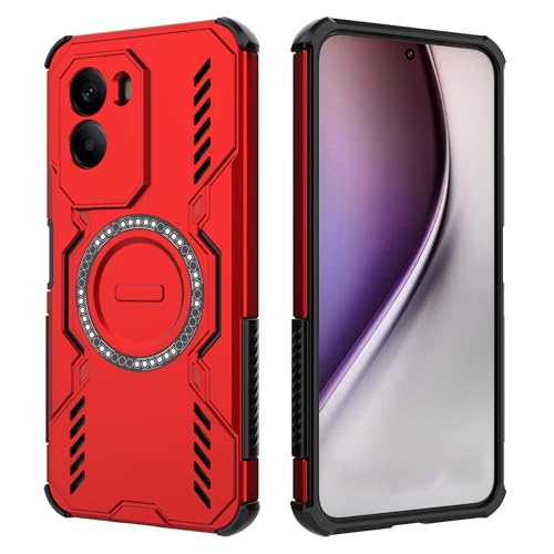 �X�}�z�P�[�X �Ή��@�� for Xiaomi Poco M7 4G / Poco M7 Plus 5G ���C�����X�[�d�Ή� [PC+TPU] 2-in-1 �ϗ����E�ی�@�\�t���}�O�l�b�g���X�}�z�P�[�X Red