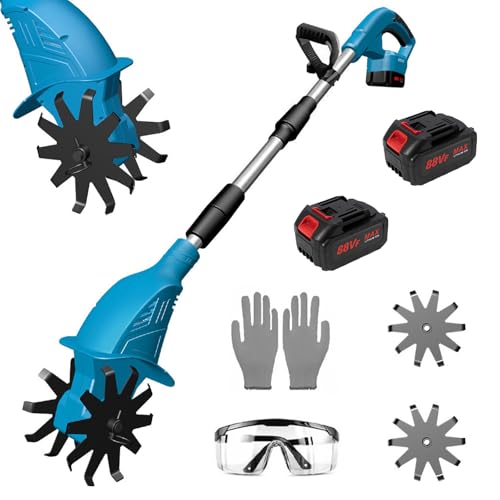 Akku-Bodenhacke für 18V Akku, 300w Gartenfräse Elektrisch für Bodenbearbeitung und Gartenarbeit, Bodenfräse für Bodenbearbeitung, 10cm Arbeitsbreite & 15cm Arbeitstiefe, 360 U/min