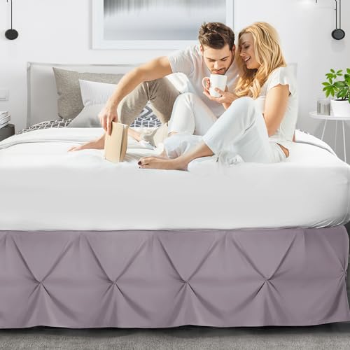Image of Nestl Dusty Purple Bed Skirt Cal King Size, Pinch Pleat Cal King Bed Skirt, 14 inch Drop Cal King Bedskirt, Hotel Quality Bed Skirts, Microfiber Bedskirt for Cal King Bed, Dusty Purple Cal King Bed Skirt