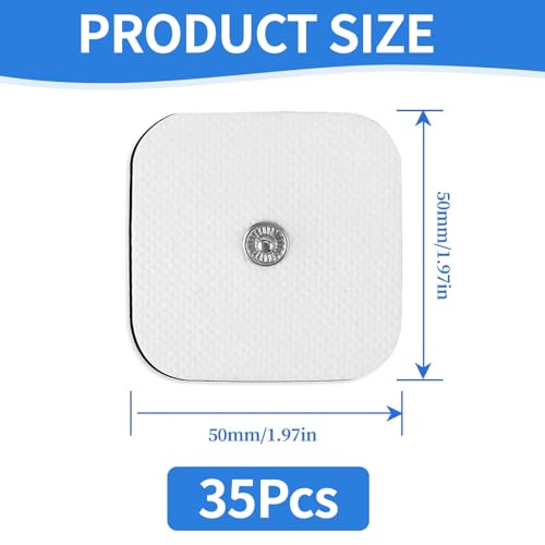 Wjelet 35 Stück Klebeelektroden für Tens Elektroden Pads,Elektroden Pads 5x5 cm,Selbstklebend und Wiederverwendbar Mit 3,5 mm Snap Druckknopf,Kompatibel mit TENS-Geräten und EMS-Trainern